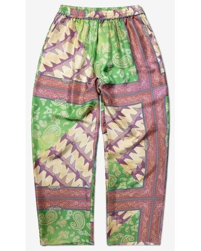 Aries Scarf Print Silk Slacker Trousers - Green