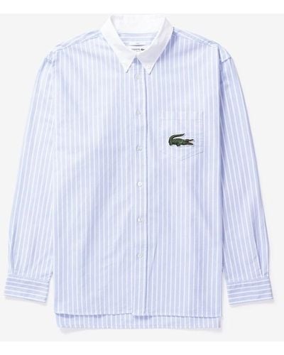 Lacoste Stripe Maxi Croc Contrast Collar Shirt - Blue