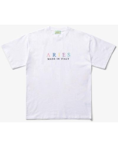 Aries Embroidered Short Sleeve Tee - White