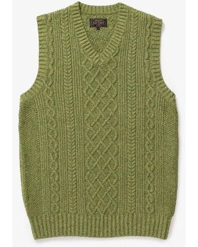 Beams Plus Cotton Linen Vest Alan Pattern - Green