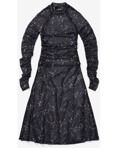 Han Kjobenhavn Printed Mesh Pleated Long Dress - Black