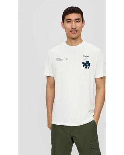 S.oliver T-Shirt mit Print-Details und Flammgarnstruktur - Weiß