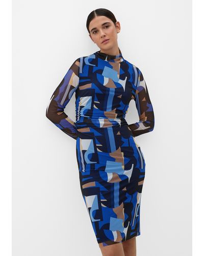 S.oliver Mesh-Kleid mit Allover-Print - Blau