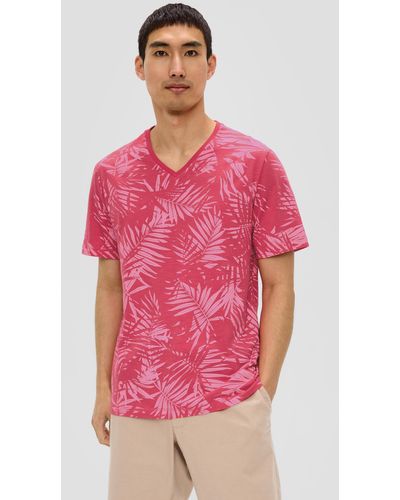 S.oliver T-Shirt mit All-over-Print in Flammgarn-Struktur - Pink