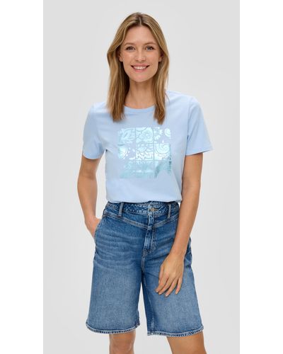 S.oliver Baumwoll-T-Shirt mit frontseitigem Folien-Print - Blau