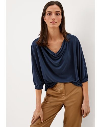 S.oliver Jerseyshirt mit Wasserfallkragen - Blau