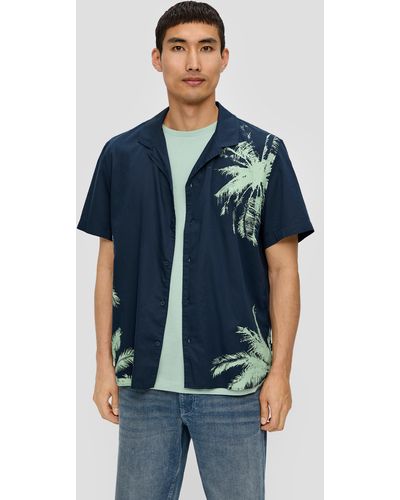 S.oliver Kurzarmhemd mit Frontprint aus Baumwollmix - Blau