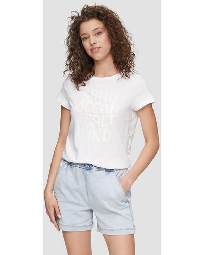 QS Baumwoll-T-Shirt mit Frontprint und Rippblende - Weiß