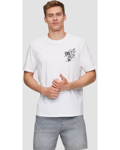 QS Baumwollshirt mit Brustprint - Weiß