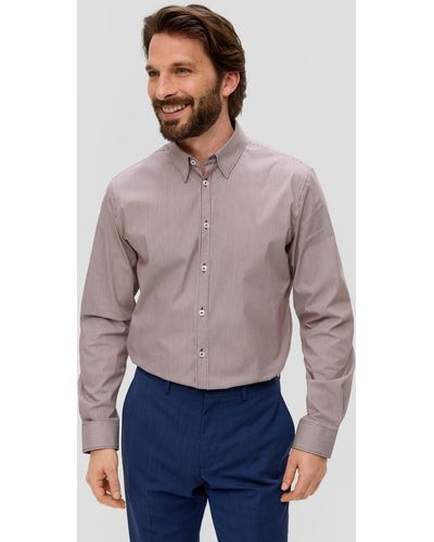S.oliver Gestreiftes, elastisches Hemd aus Baumwollmix - Grau