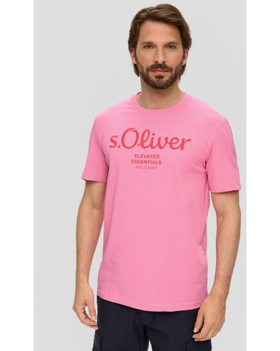 S.oliver T-Shirt aus Baumwolle mit großem Label-Print - Pink
