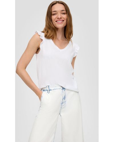 S.oliver V-Neck-Shirt aus Jersey mit Rüschen - Weiß