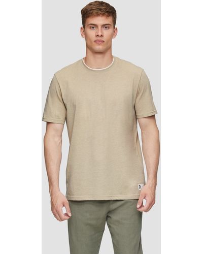 QS Baumwoll-T-Shirt mit Layering Detail und Rundhalsausschnitt - Natur