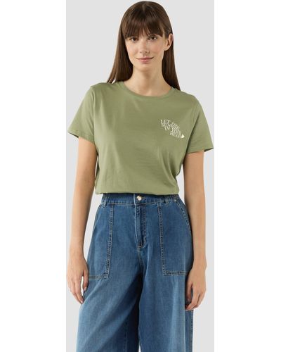 QS T-Shirt aus Baumwolle mit Front- und Rückenprint - Grün