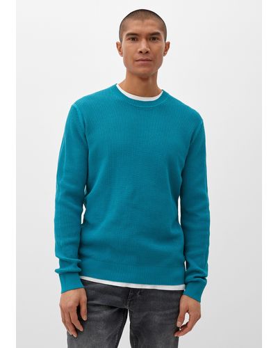 S.oliver Pullover mit Waffelpiqué-Struktur - Blau