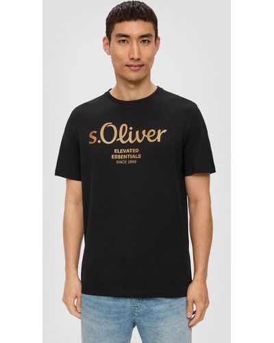 S.oliver T-Shirt aus Baumwolle mit Label-Print - Schwarz