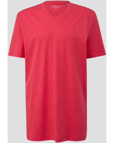 S.oliver T-Shirt mit V-Ausschnitt und Logo-Detail - Rot