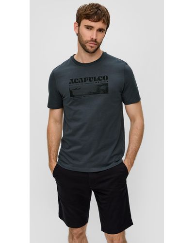 S.oliver Baumwoll-T-Shirt mit frontseitigem Artwork-Print - Grau