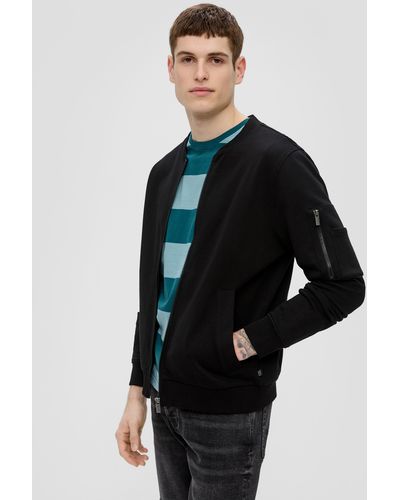 QS Sweatshirt-Jacke mit Ärmeltasche - Schwarz