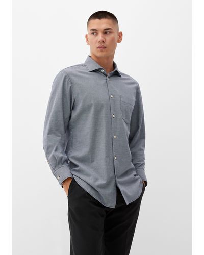 S.oliver Slim: Hemd mit Hahnentrittmuster - Grau