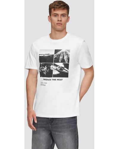 QS T-Shirt aus reiner Baumwolle mit Frontprint - Weiß
