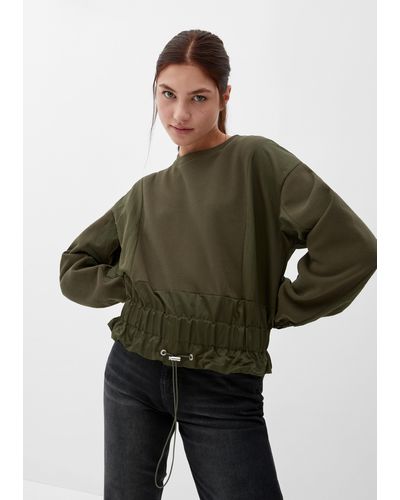 QS Sweatshirt mit Nylon-Details - Grün