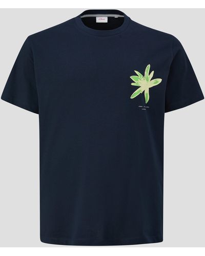 S.oliver T-Shirt aus Baumwolle mit floralem Artwork - Blau