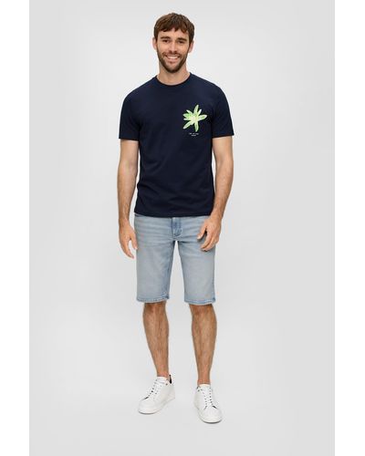 S.oliver Jeans-Shorts / Straight Leg / High Rise / mit Knopf und Reißverschluss - Blau