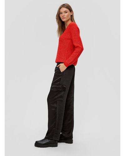 S.oliver Relaxed: Satin-Hose mit Wide Leg - Rot