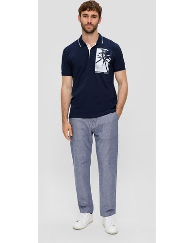 S.oliver Leinen-Mix-Chino im Relaxed Fit mit Tapered Leg - Blau