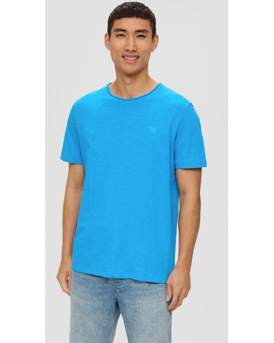 S.oliver T-Shirt mit Flammgarn-Struktur und Logo-Print - Blau