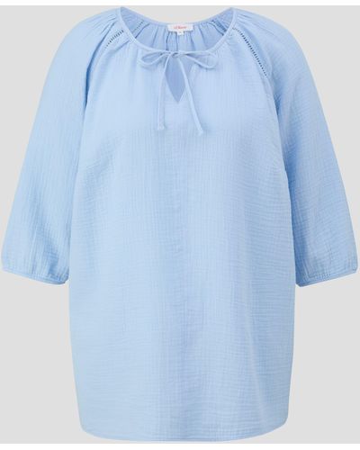 S.oliver Baumwoll-Bluse mit Raffung und Rundhals-Ausschnitt - Blau