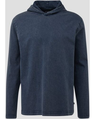 QS Gewaschenes Longsleeve mit Kapuze - Blau