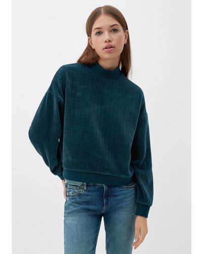 QS Sweatshirt aus Cord - Blau