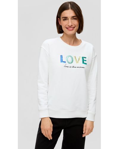 S.oliver Sweatshirt mit Pailletten-Stickerei - Weiß