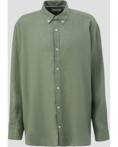 S.oliver Leinenhemd mit Button-Down-Kragen - Grün