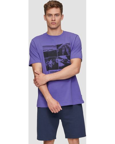 QS T-Shirt aus reiner Baumwolle mit Frontprint - Blau