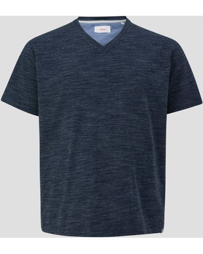 S.oliver Meliertes T-Shirt mit V-Ausschnitt - Blau