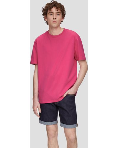 QS T-Shirt mit Rippblende - Pink