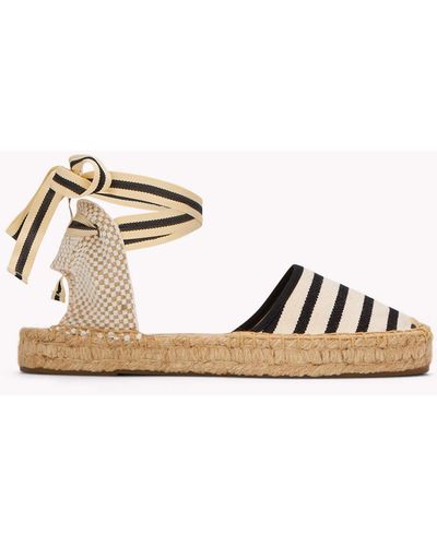 Soludos The Lauren Lace Up - Classic Stripes - Ivory / Black - Metallic