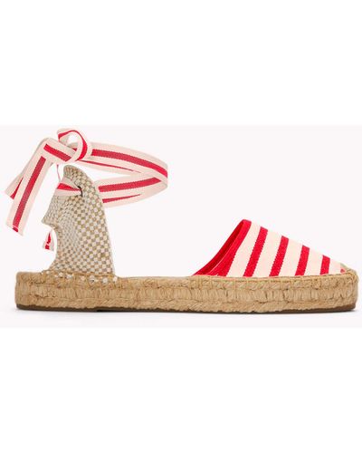 Soludos The Lauren Lace Up - Classic Stripes - Ivory / Red - Pink