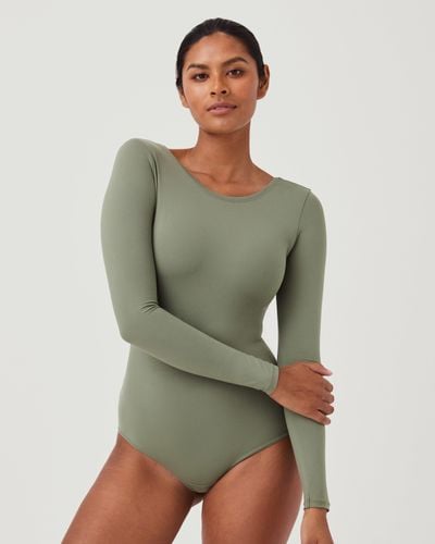 Spanx Suit Yourself Long Sleeve Scoop Neck Bodysuit - Green