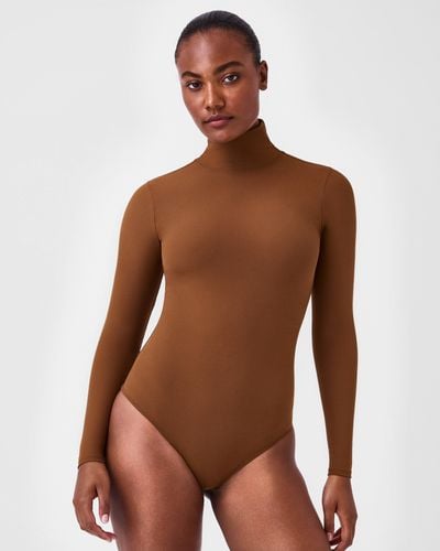 Spanx Suit Yourself Ribbed Long Sleeve Turtleneck Bodysuit - Brown