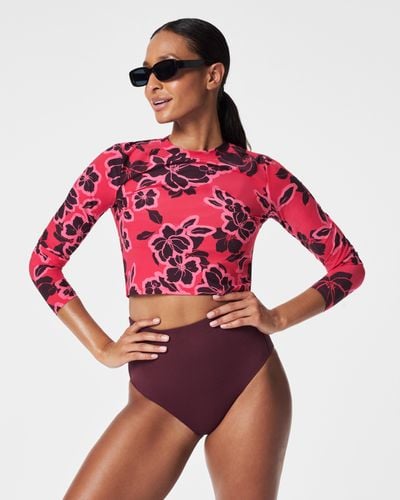 Spanx Long-sleeve Cropped Swim Top - Red