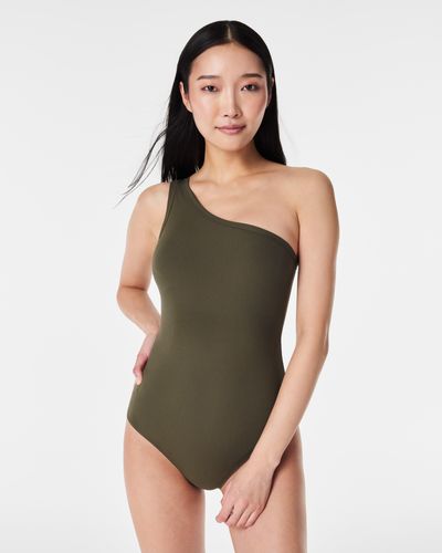Spanx Suit Yourself Ribbed One Shoulder Bodysuit - Green