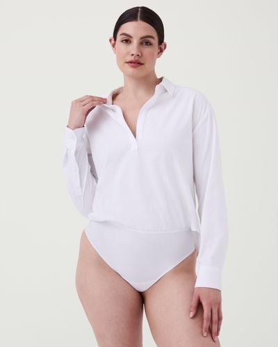Spanx The Collared Long Sleeve Bodysuit - White