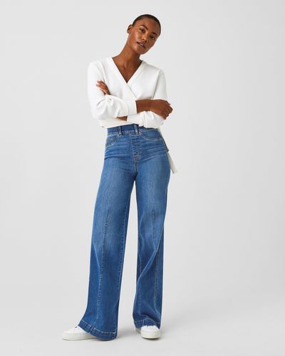 Spanx Seamed Front Wide Leg Jeans - Blue