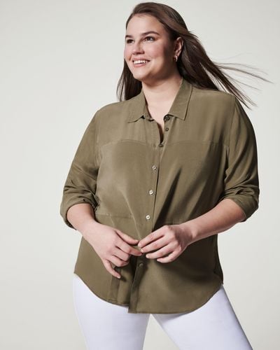 Spanx Low-maintenance Silk Button-down Shirt - Multicolor