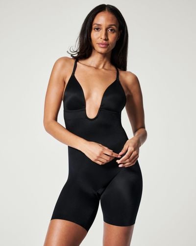 Spanx Suit Your Fancy Shaping Plunge Low-back Mid-thigh Bodysuit - Black