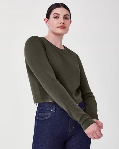 Spanx Airessentials Cropped Long Sleeve Top - Blue